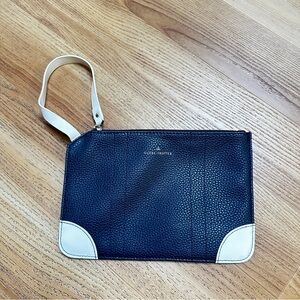 Globe-Trotter Navy Pebbled Leather Wristlet with White Accents